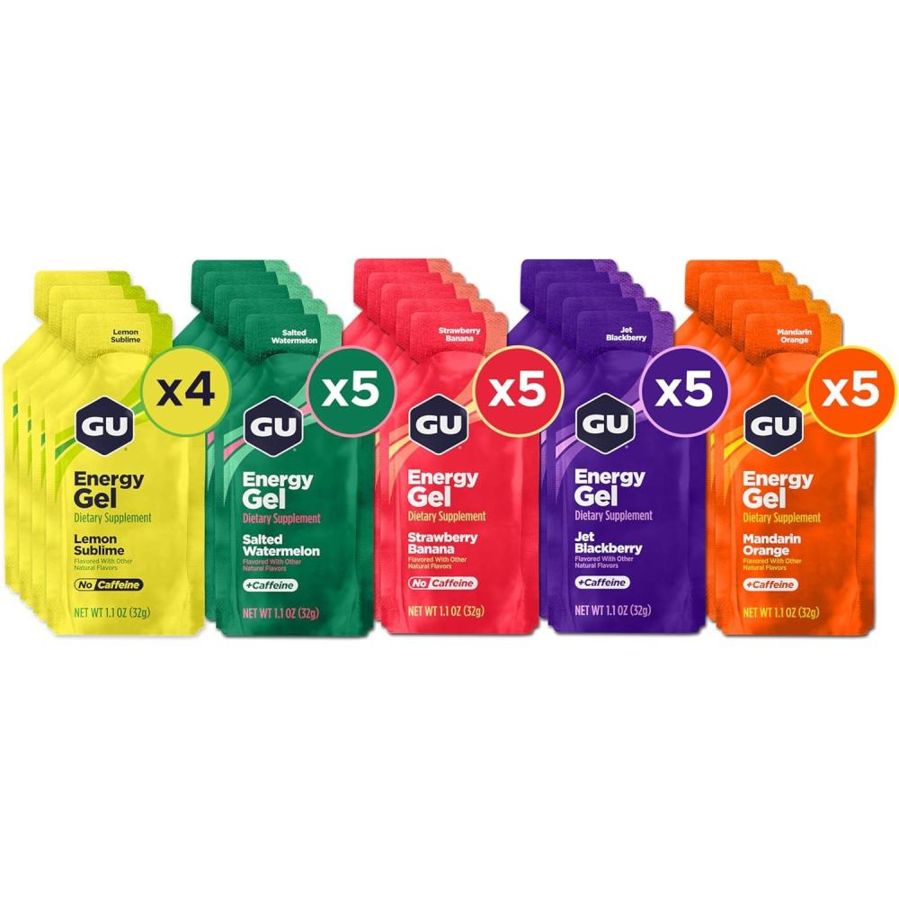 imageGU Energy Original Sports Nutrition Energy Gel Strawberry Banana 24 Count BoxAssorted Fruity Flavors