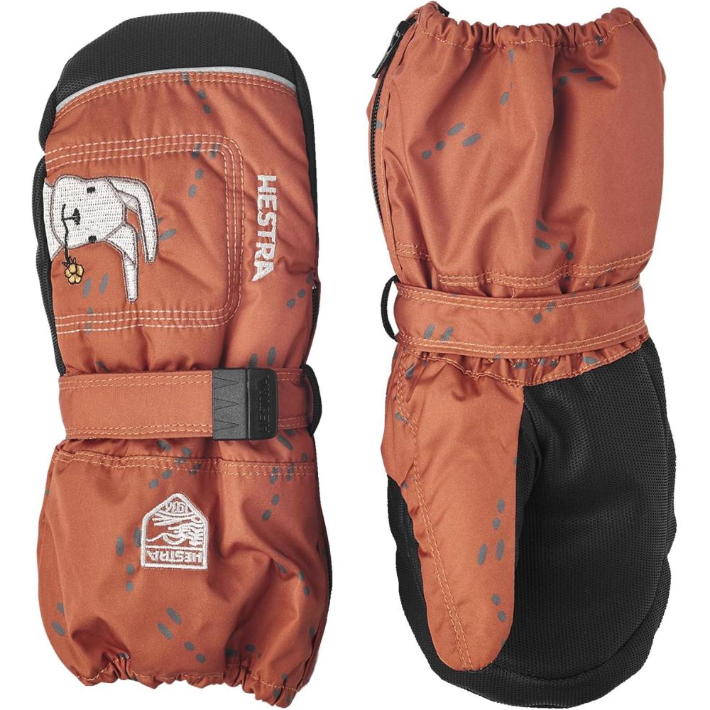 imageHestra Baby Zip Long Mitt Child 19yrs Waterproof Insulated Mittens for Toddlers ampamp Kids for Winter ampamp Playing in The SnowOrange Print
