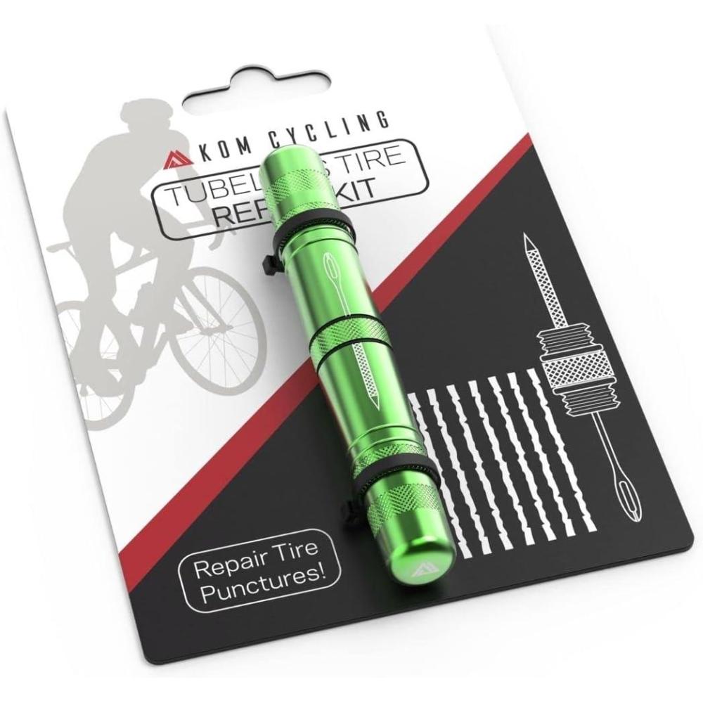 imageKOM Cycling Tubeless Tire Repair Kit for Bikes 8 Colors Fixes Mountain Bike and Road Bicycle Tire PuncturesGreen