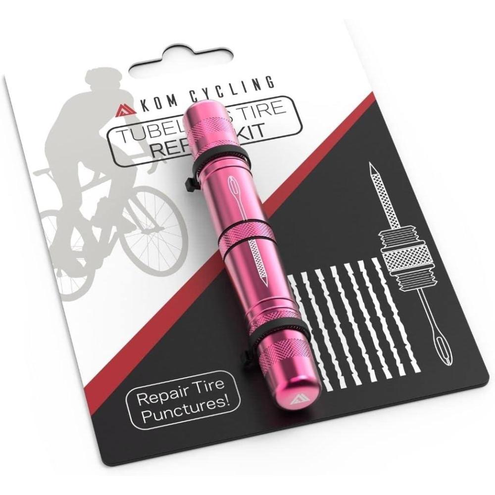 imageKOM Cycling Tubeless Tire Repair Kit for Bikes 8 Colors Fixes Mountain Bike and Road Bicycle Tire PuncturesPink