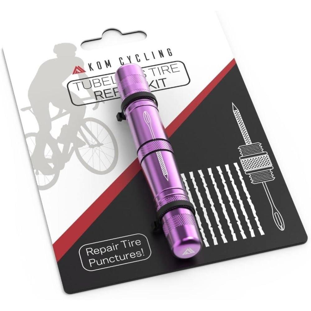 imageKOM Cycling Tubeless Tire Repair Kit for Bikes 8 Colors Fixes Mountain Bike and Road Bicycle Tire PuncturesPurple