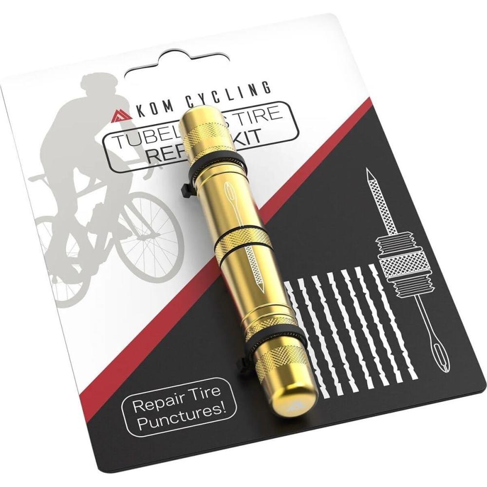 imageKOM Cycling Tubeless Tire Repair Kit for Bikes 8 Colors Fixes Mountain Bike and Road Bicycle Tire PuncturesYellow