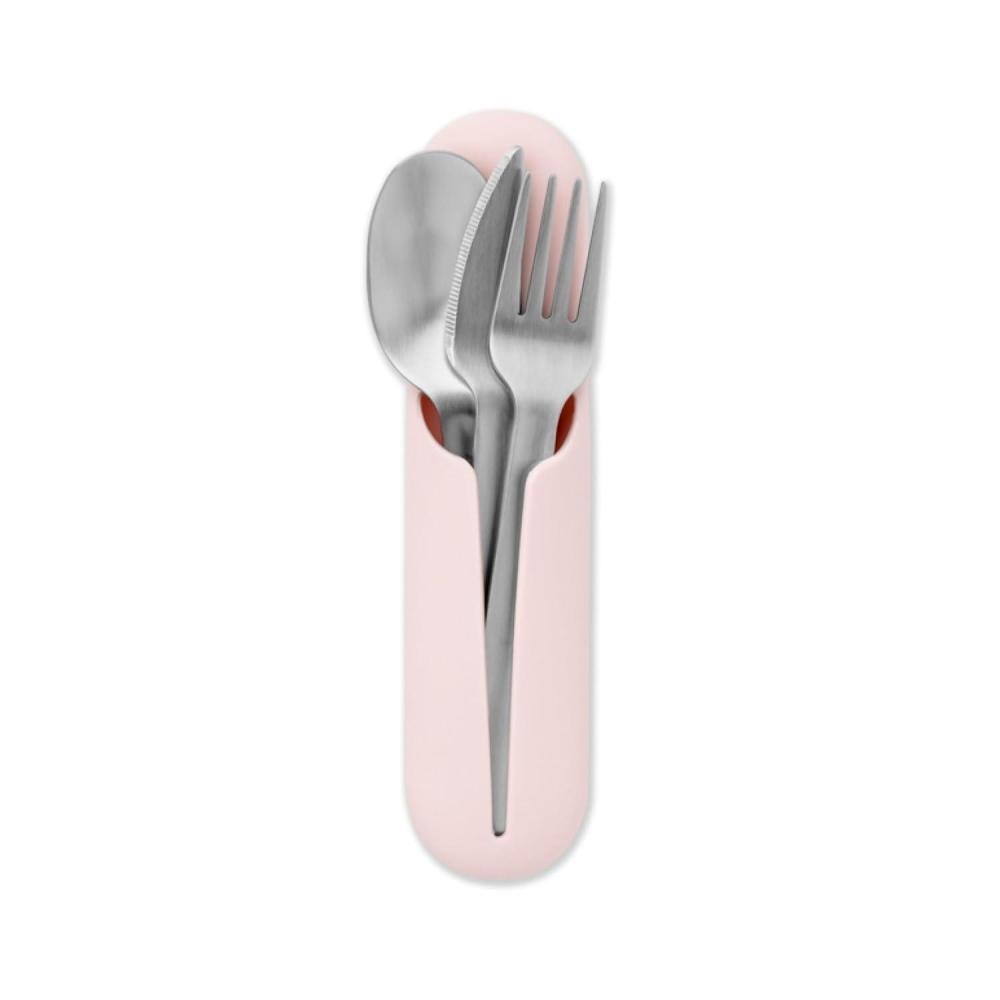 imageWampampP Porter Stainless Steel Utensils with Silicone Carrying Case  Blush  Spoon Fork ampamp Knife for Meals on the Go  Portable and Compact SetBlush