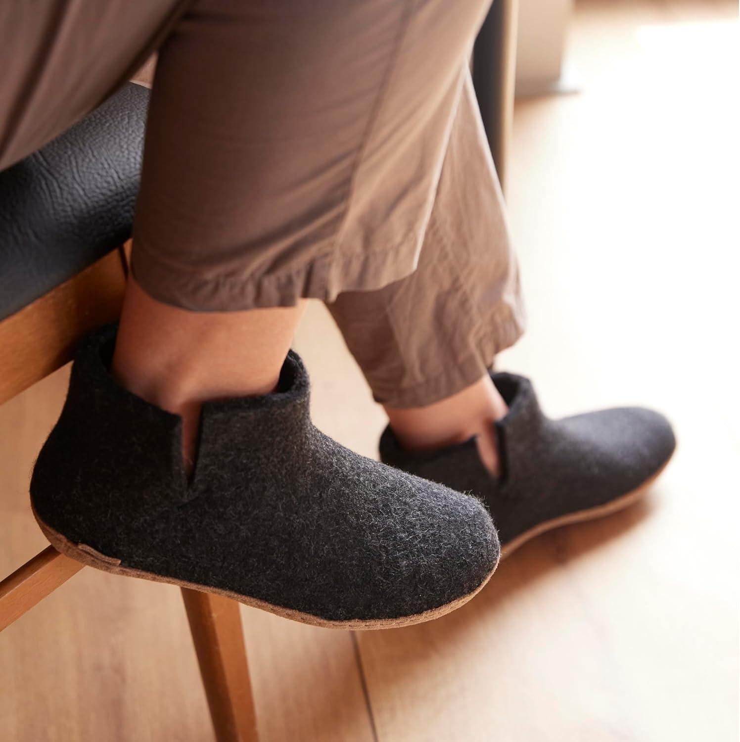 imageGlerups 100 quality wool mix Boot Slipper with leather sole UnisexCharcoal