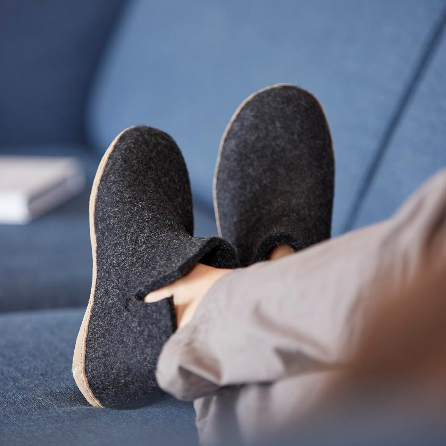 imageGlerups 100 quality wool mix Boot Slipper with leather sole UnisexCharcoal