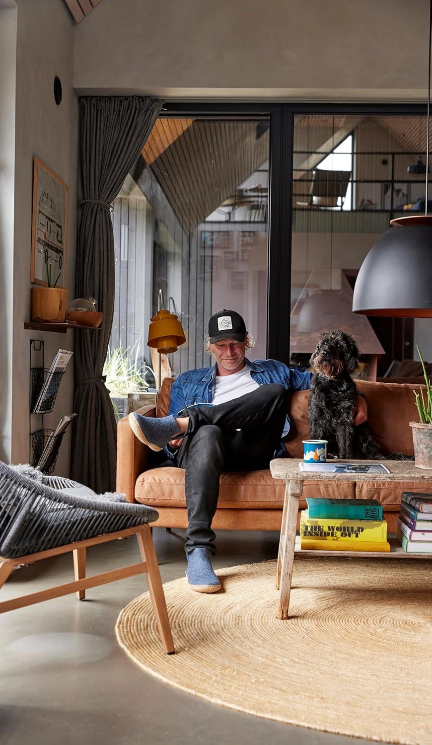 imageGlerups 100 quality wool mix Boot Slipper with leather sole UnisexDenim