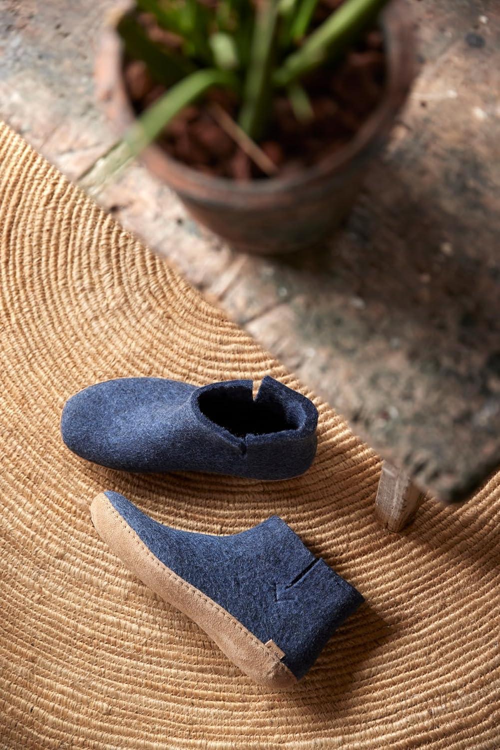 imageGlerups 100 quality wool mix Boot Slipper with leather sole UnisexDenim