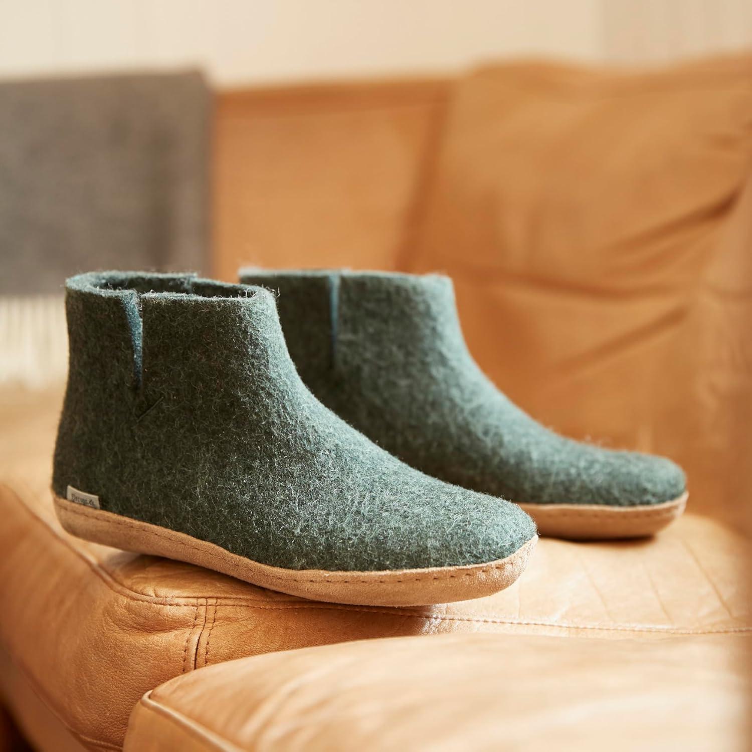 imageGlerups 100 quality wool mix Boot Slipper with leather sole UnisexForest