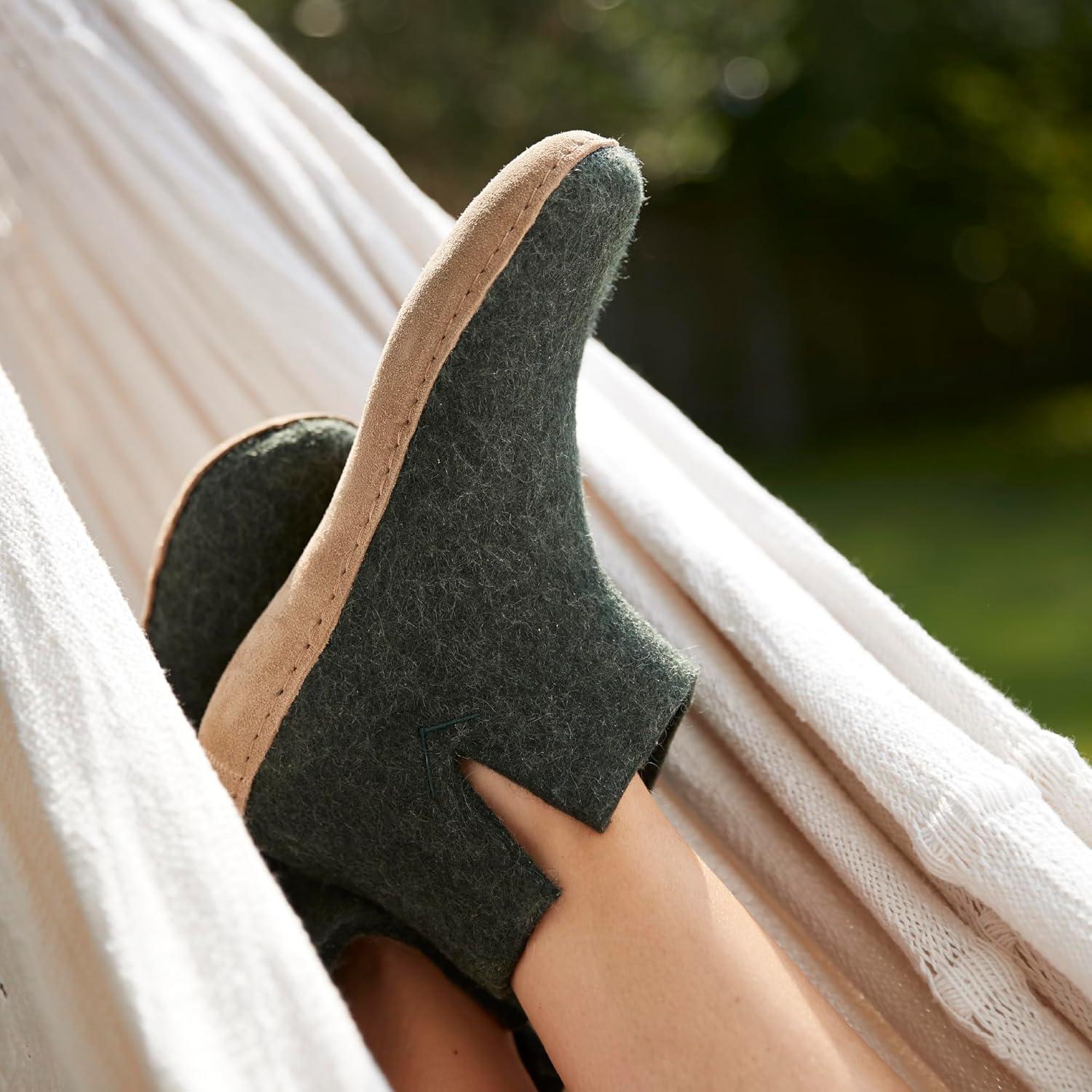 imageGlerups 100 quality wool mix Boot Slipper with leather sole UnisexForest