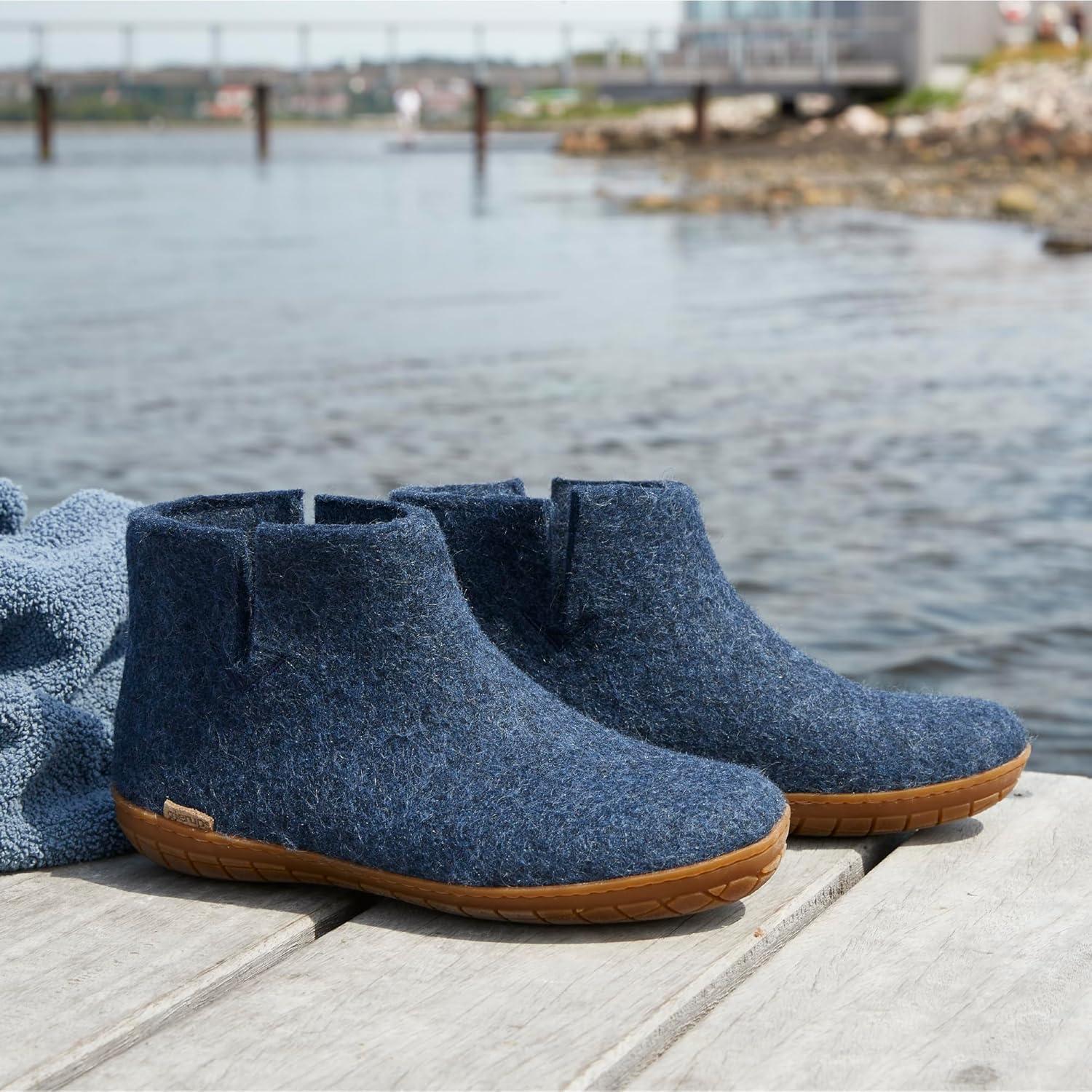imageGlerups 100 quality wool mix Boot Slipper with rubber sole UnisexDenim