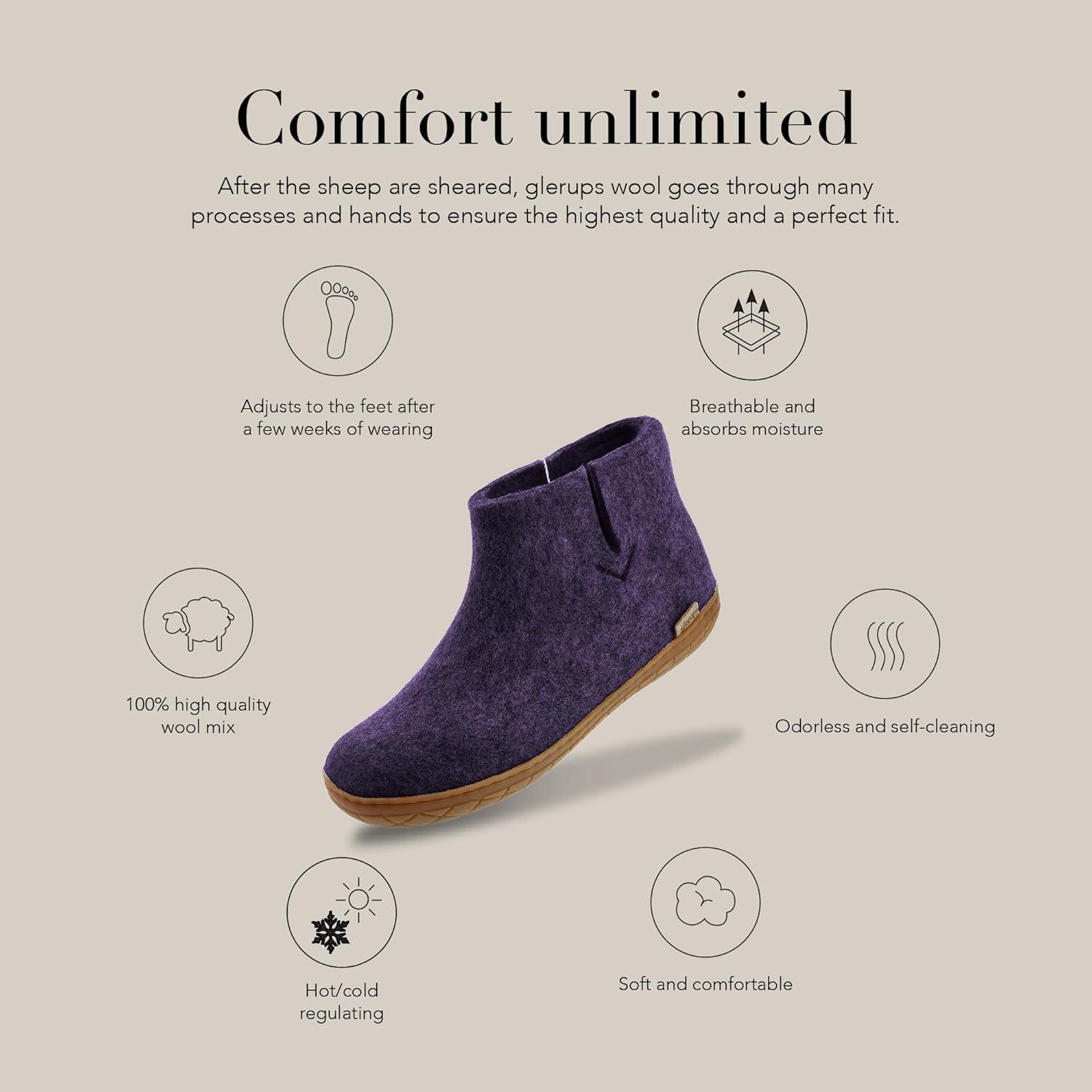 imageGlerups 100 quality wool mix Boot Slipper with rubber sole UnisexPurple