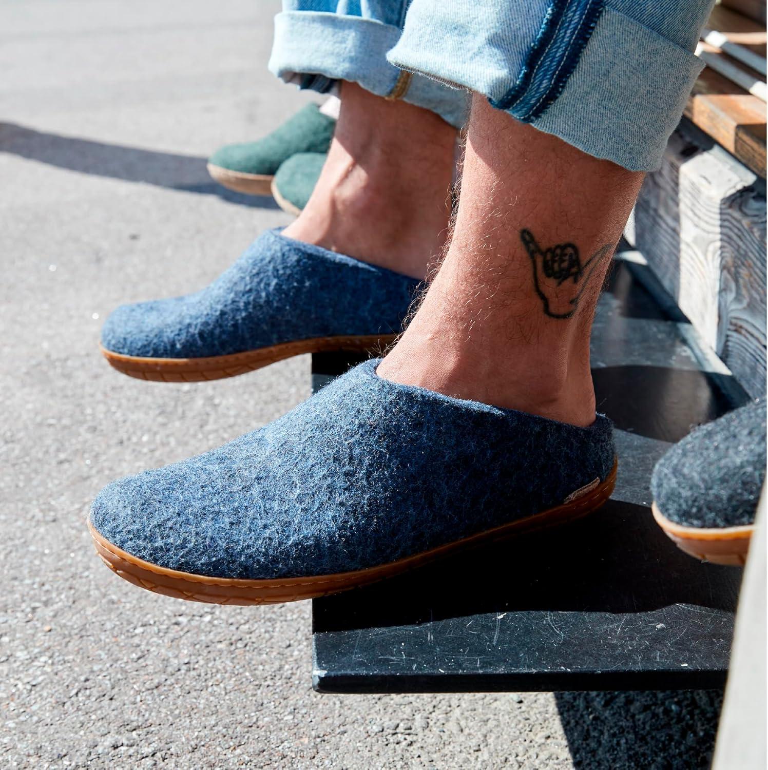 imageGlerups 100 quality wool mix Slipper with rubber sole Unisex SliponDenim