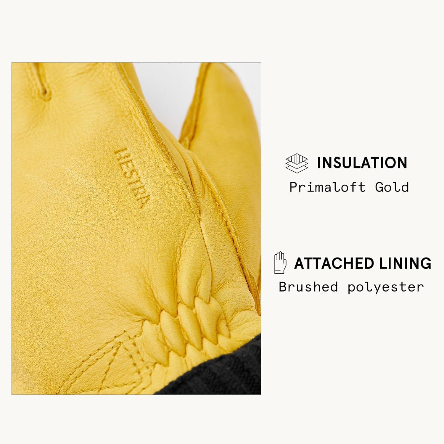 imageHestra Deerskin Primaloft Rib Glove Insulated Leather Glove for Work ampamp Everyday UseNatural Yellow