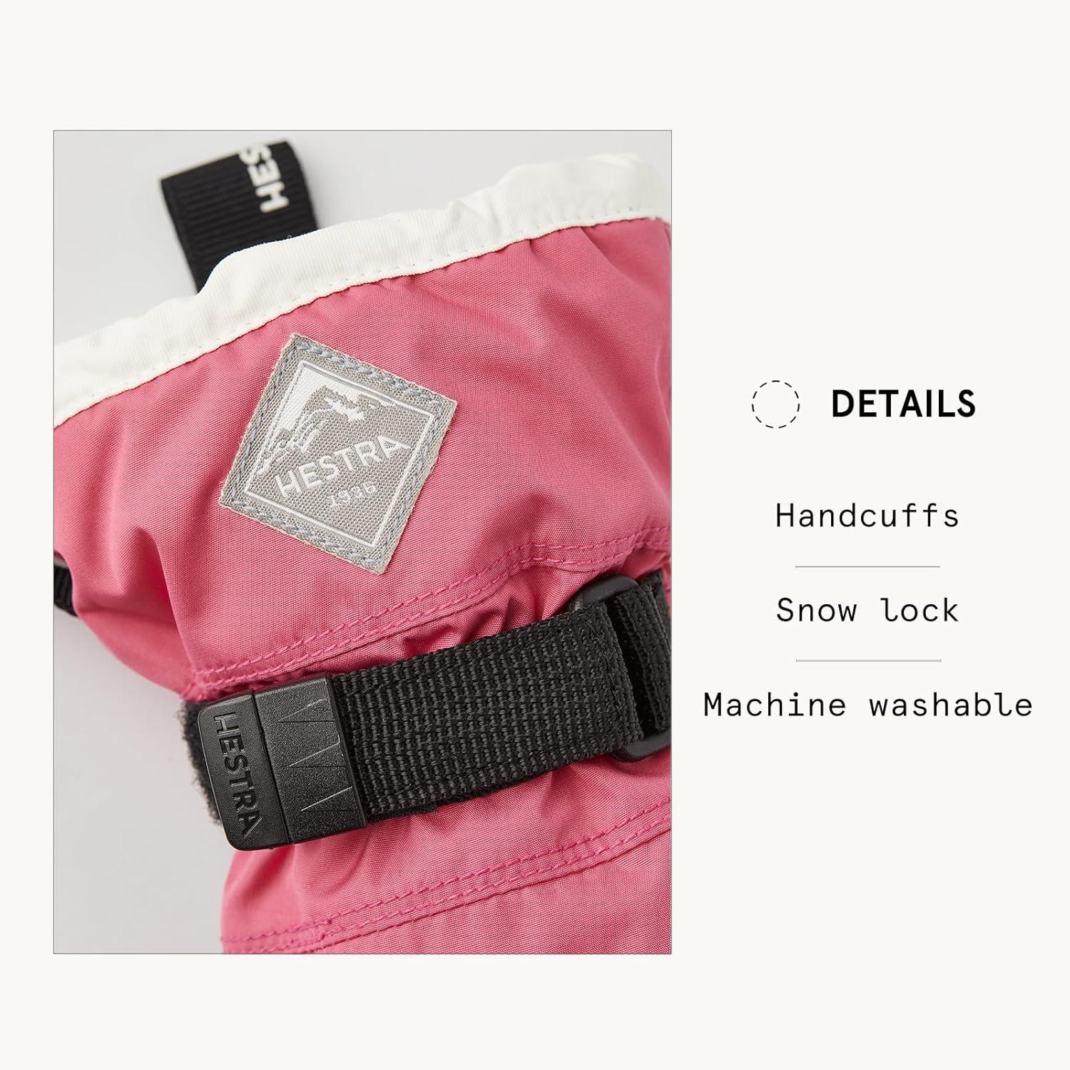 imageHestra Gauntlet CZone Junior Glove Youth 413yrs Waterproof Insulated 3Finger Kids Snow Gloves for Winter Skiing ampamp Playing in The SnowFuchsia Ivory