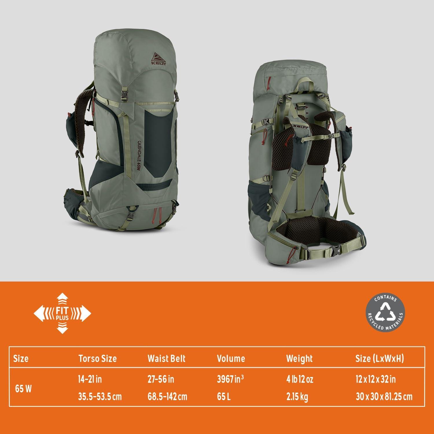 imageKelty Glendale 65L 105L Multiday Backpacking Thru Hiking Pack Adjustable Suspension Customized Fit Pageant Blue 105LSea Spray