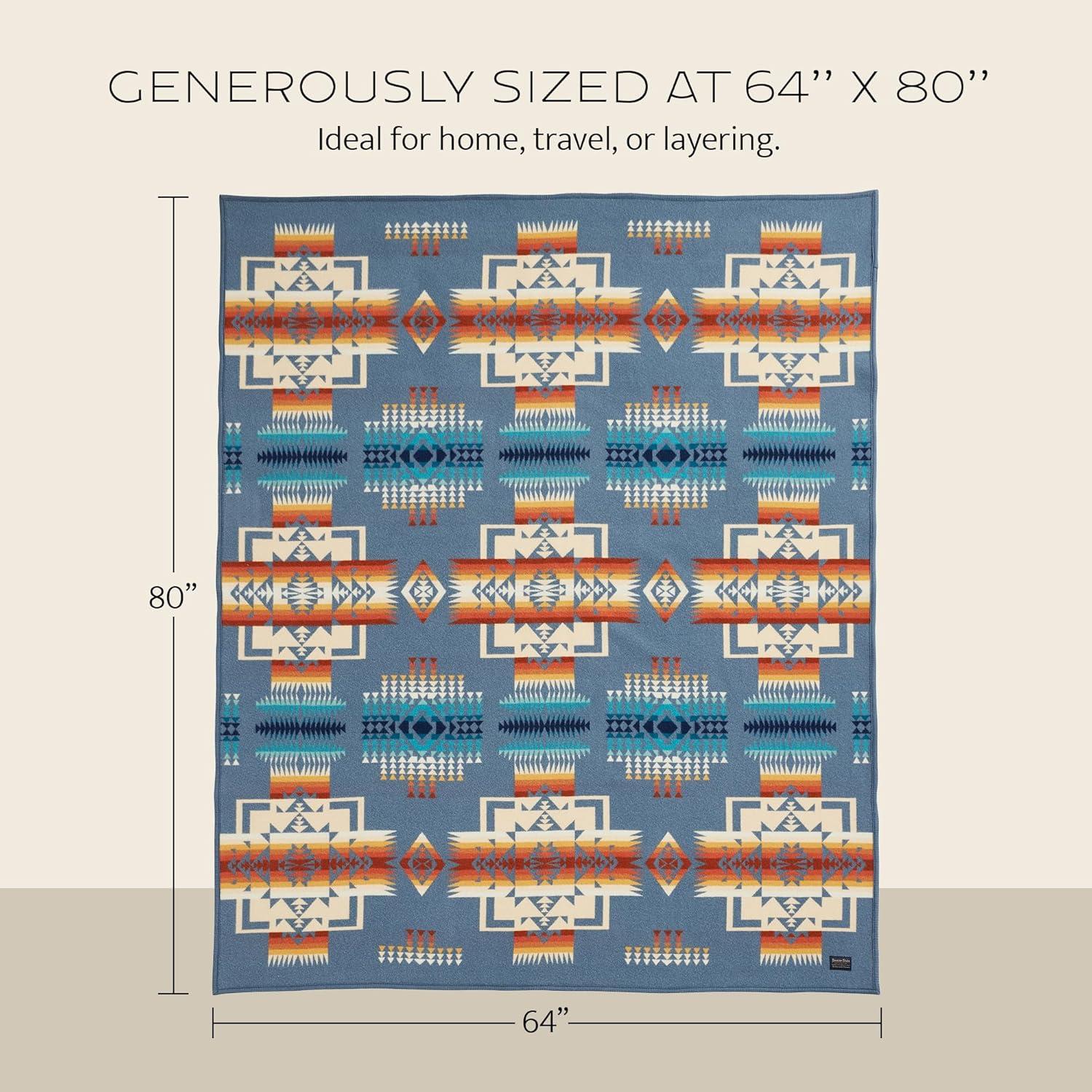 imagePendleton Chief Joseph Jacquard Wool Blanket 64quot x 80quot Reversible Throw Blanket Wool Felt Binding Breathable Napped for Softness Great for Home and TravelTurquoise