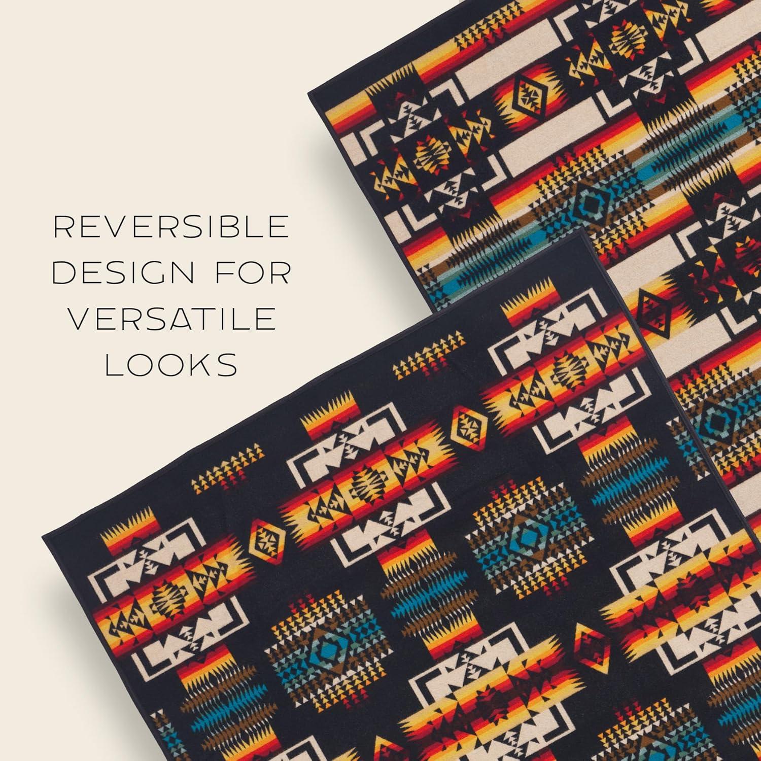 imagePendleton Chief Joseph Jacquard Wool Blanket 64quot x 80quot Reversible Throw Blanket Wool Felt Binding Breathable Napped for Softness Great for Home and TravelBlack