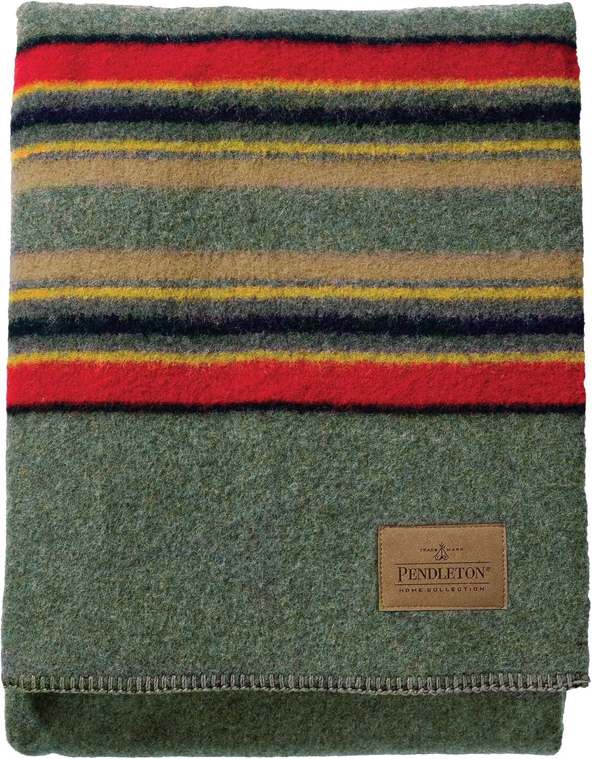 imagePendleton Yakima Camp Blanket Full Queen 90quot x 90quot Wool Cotton Large Dry Clean Soft and Durable Throw for Home and Travel Mineral UmberGreen Heather