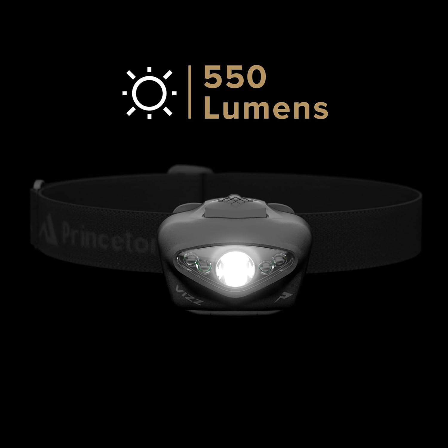 imagePrinceton Tec Vizz Headlamp 550 Lumen Dimmable LED IPX7 Water Resistance Essential Outdoor Accessory for Hiking Backpacking Camping Running and Safety Preparedness Green New VersionBlack