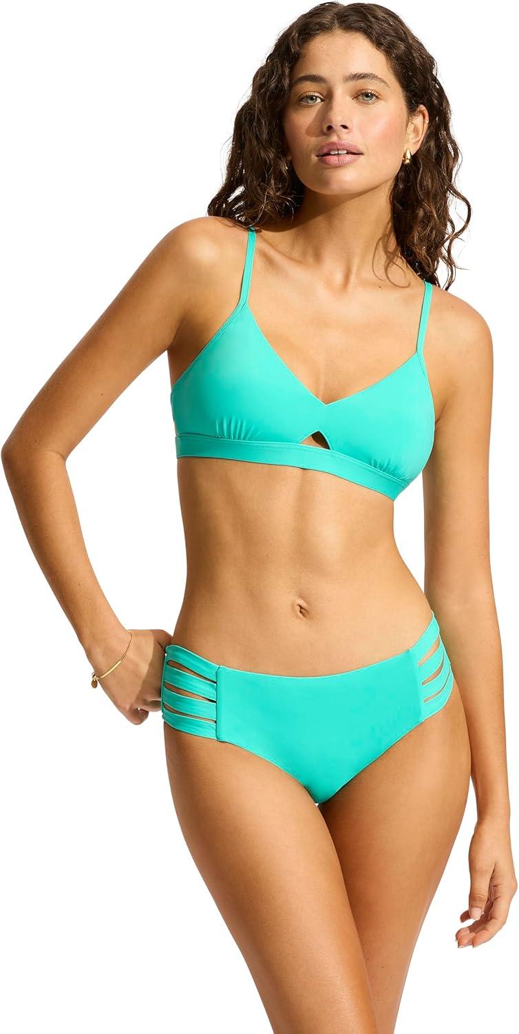 imageSeafolly Womens Multi Strap Hipster Full Coverage Bikini Bottom SwimsuitEco Collective Aquatic Blue