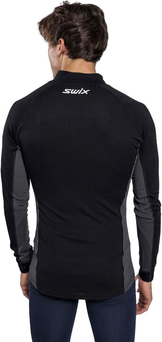 imageSwix Mens Racex Classic Half Zip Long Sleeve QuickDrying Stretch Slim Fit Baselayer TopBlackPhantom