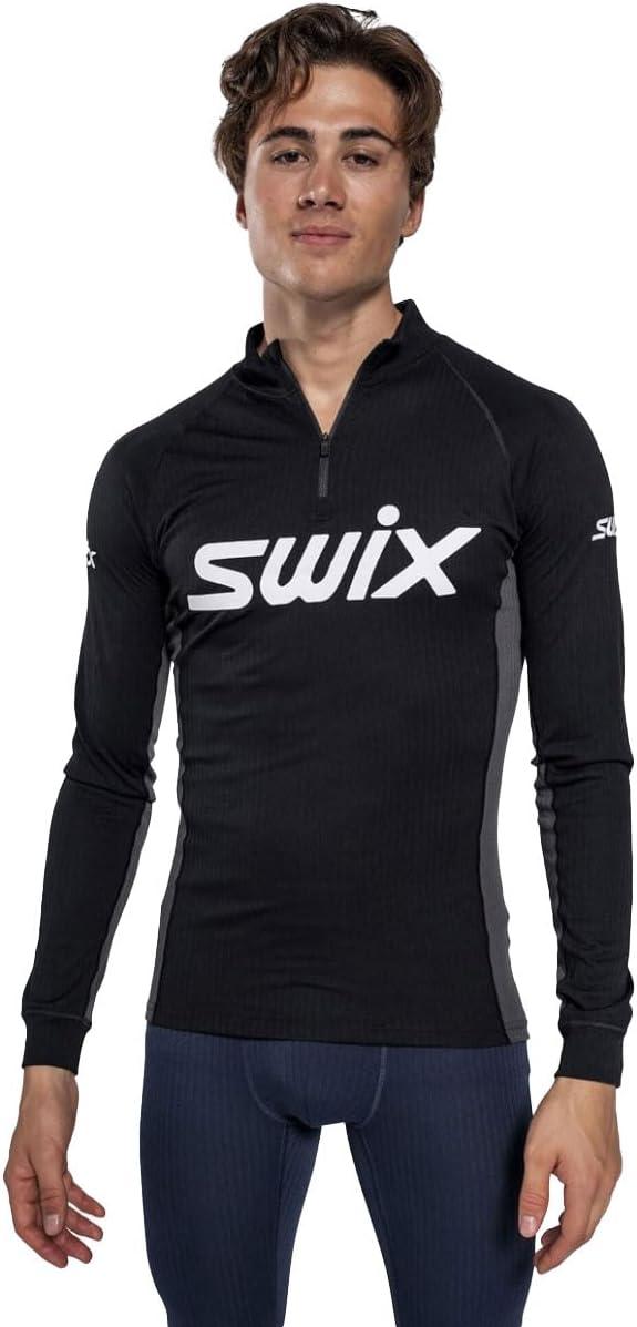 imageSwix Mens Racex Classic Half Zip Long Sleeve QuickDrying Stretch Slim Fit Baselayer TopBlackPhantom