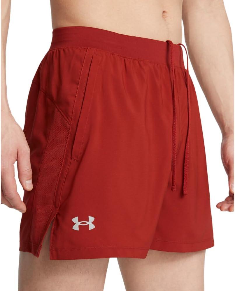 imageUnder Armour Mens Launch Run 5quot Shorts840 Earthen Orange Black Reflective