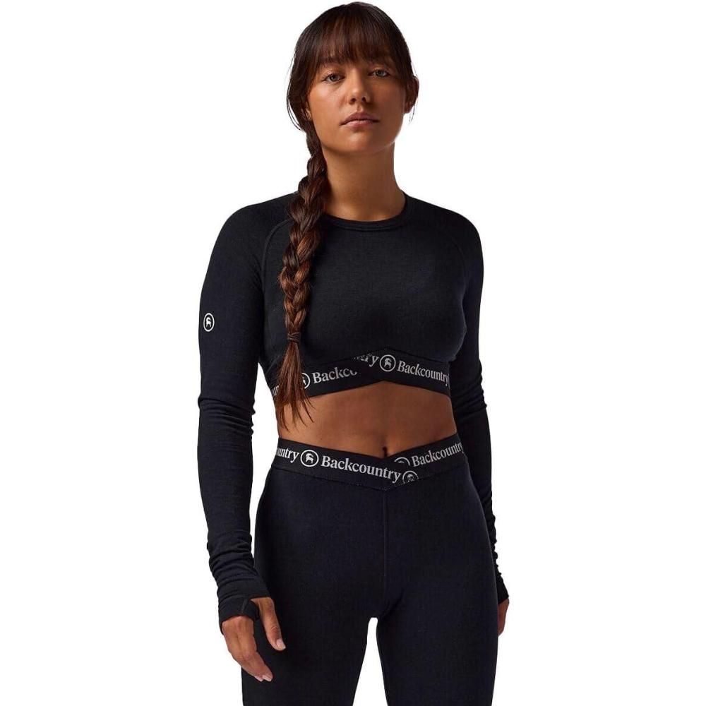 imageBackcountry Cedars RWS Merino LtWt Baselayer Cropped Crew Top WomensBlack
