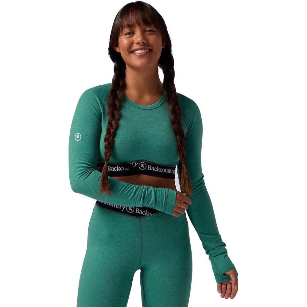 imageBackcountry Cedars RWS Merino LtWt Baselayer Cropped Crew Top WomensGearhead Green