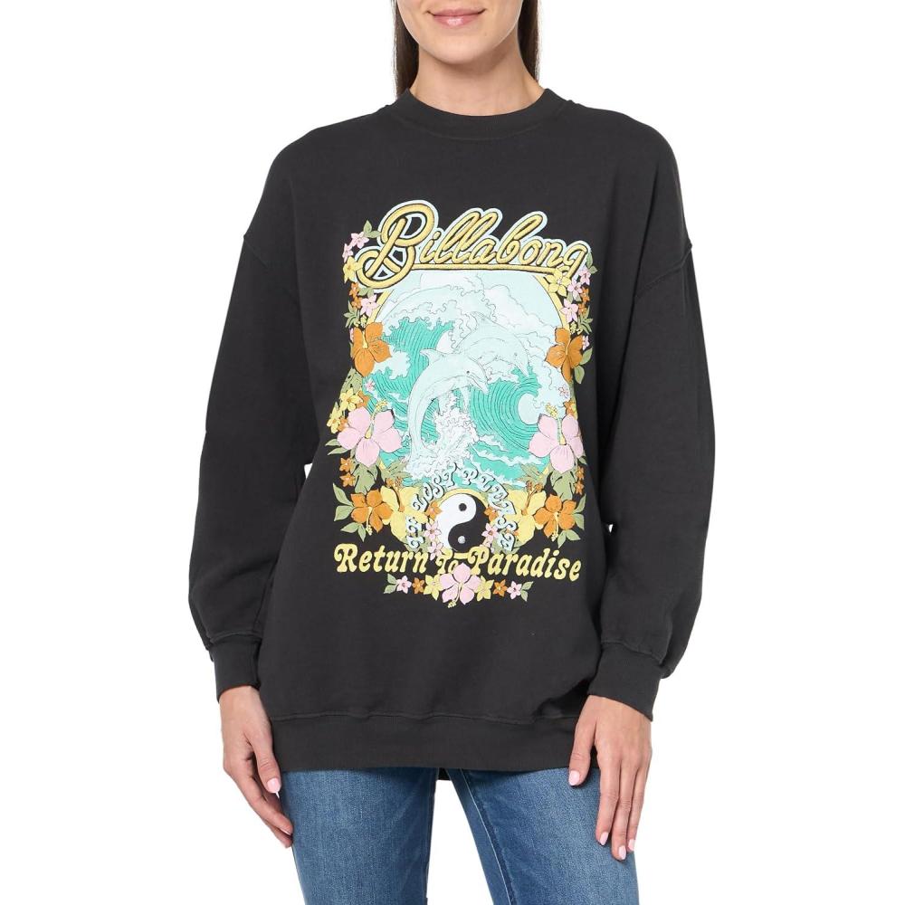 imageBillabong womens Ride in Oversized Crewneck SweatshirtBlack Sands 3