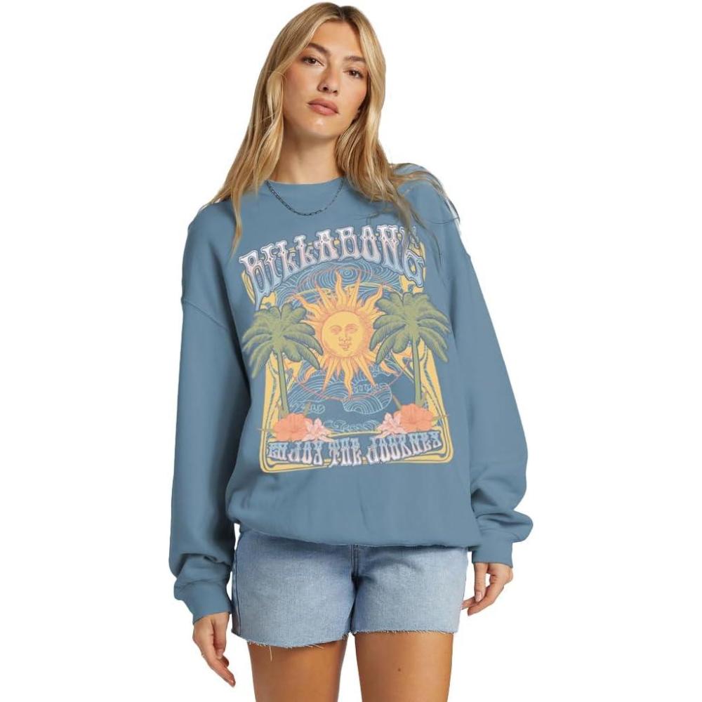 imageBillabong womens Ride in Oversized Crewneck SweatshirtBlue Shadow