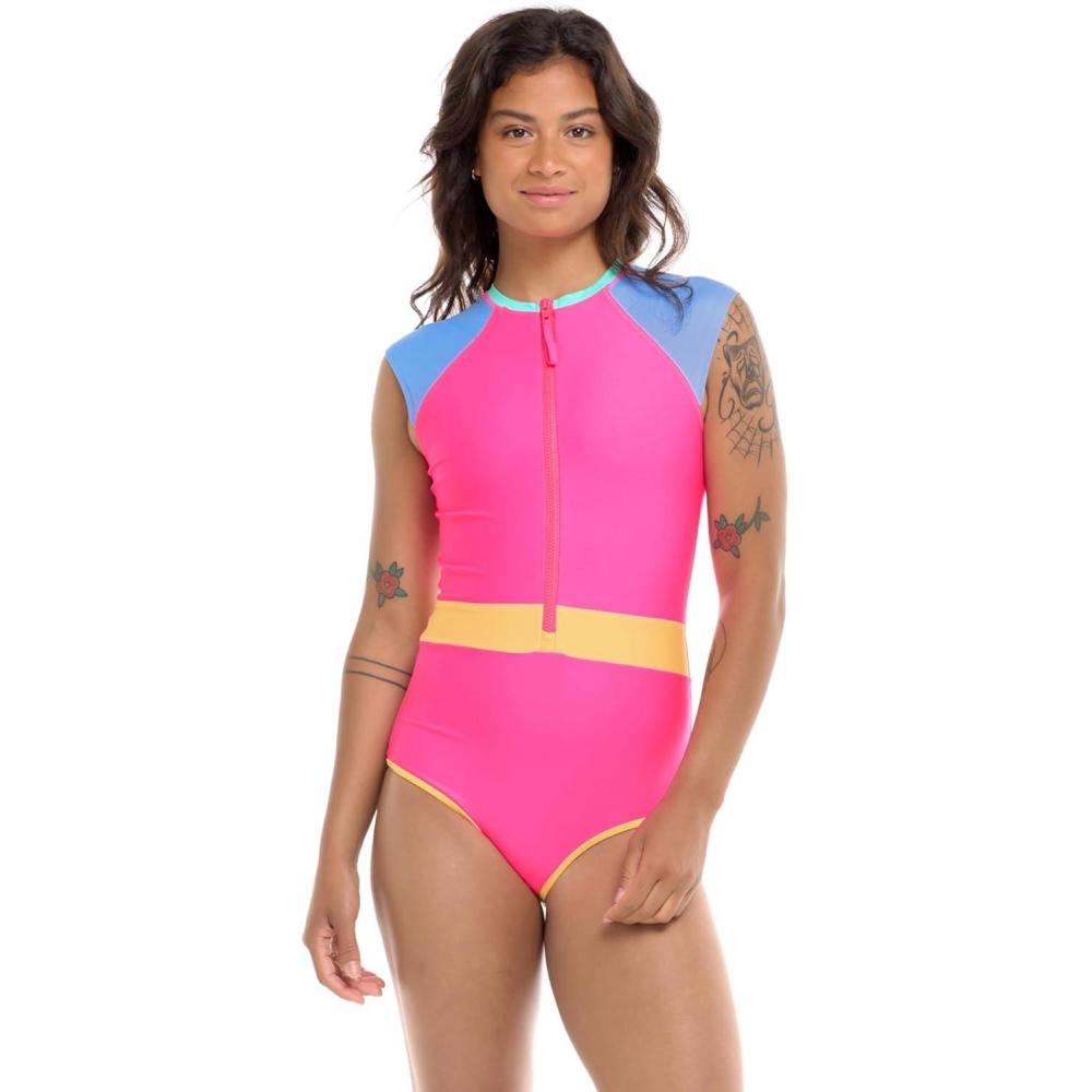imageBody Glove Womens Stand Up Zip Front Paddle One Piece Swimsuit with UPF 50Bubble Gum Colorblock