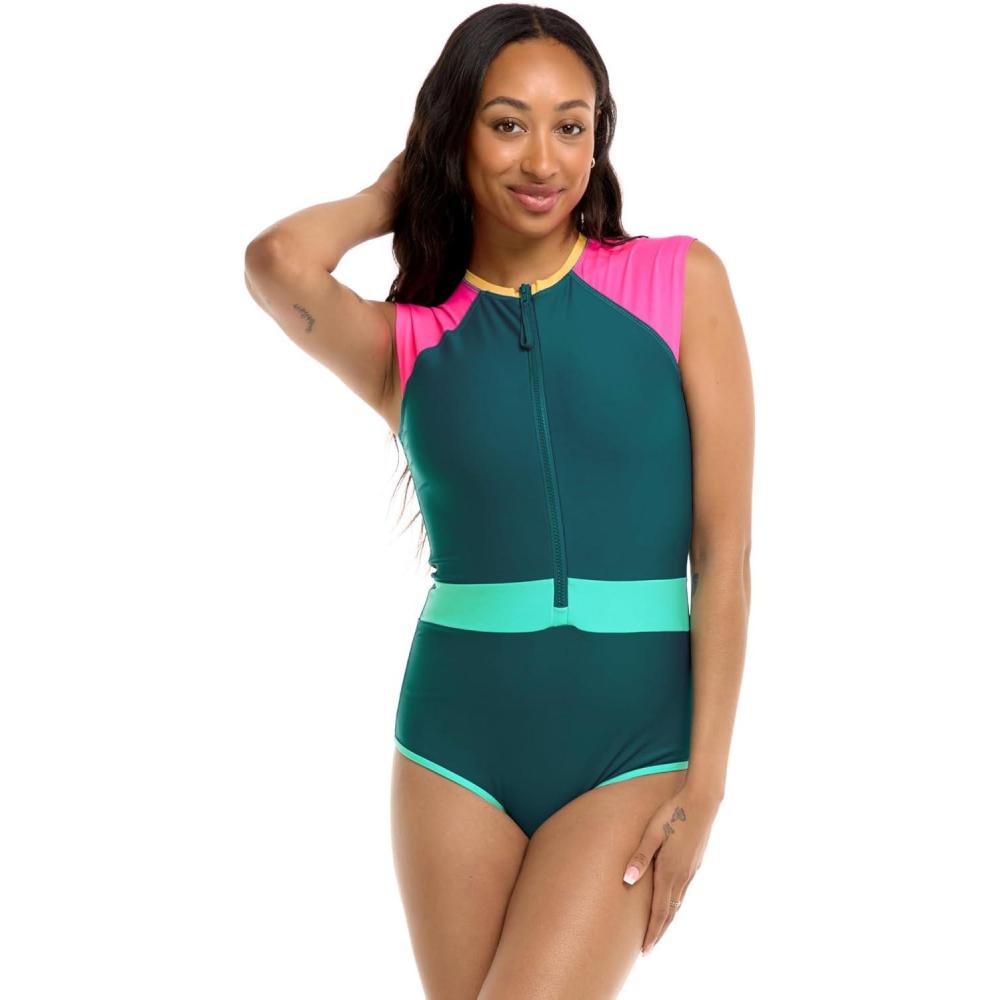 imageBody Glove Womens Stand Up Zip Front Paddle One Piece Swimsuit with UPF 50Kingfisher Colorblock