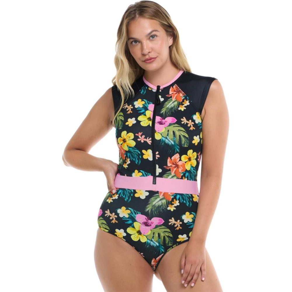 imageBody Glove Womens Stand Up Zip Front Paddle One Piece Swimsuit with UPF 50Tropical Island