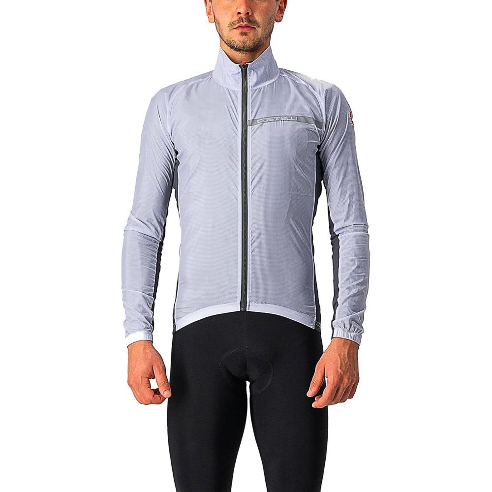 imageCASTELLI Mens Squadra Stretch Jacket Windproof Zip Up Shell with High Collar for Road and Gravel Biking I Cyclingsilver graydark gray