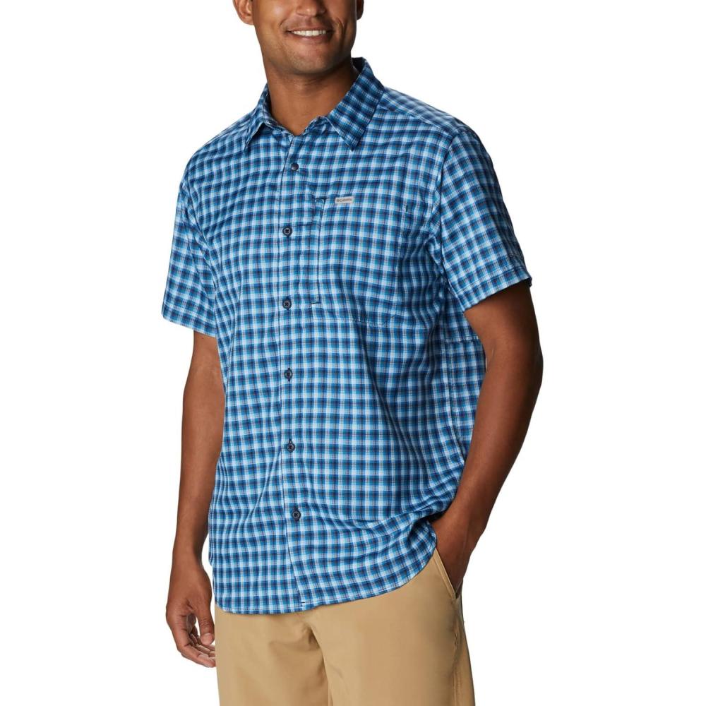 imageColumbia Mens Silver Ridge Utility Lite Novelty Short SleeveCollegiate Navy Pulaski Plaid
