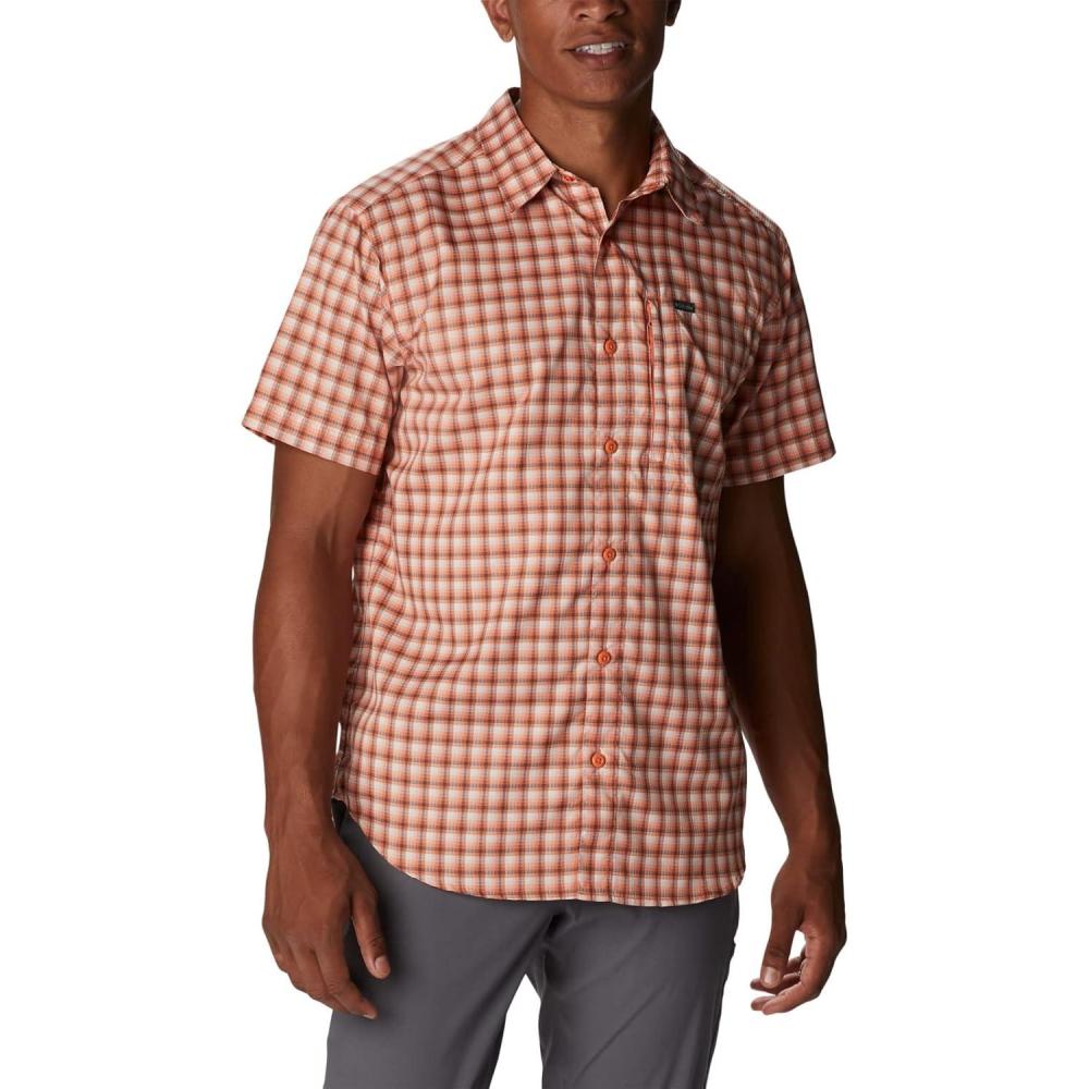 imageColumbia Mens Silver Ridge Utility Lite Novelty Short SleeveDesert Orange Pulaski Plaid