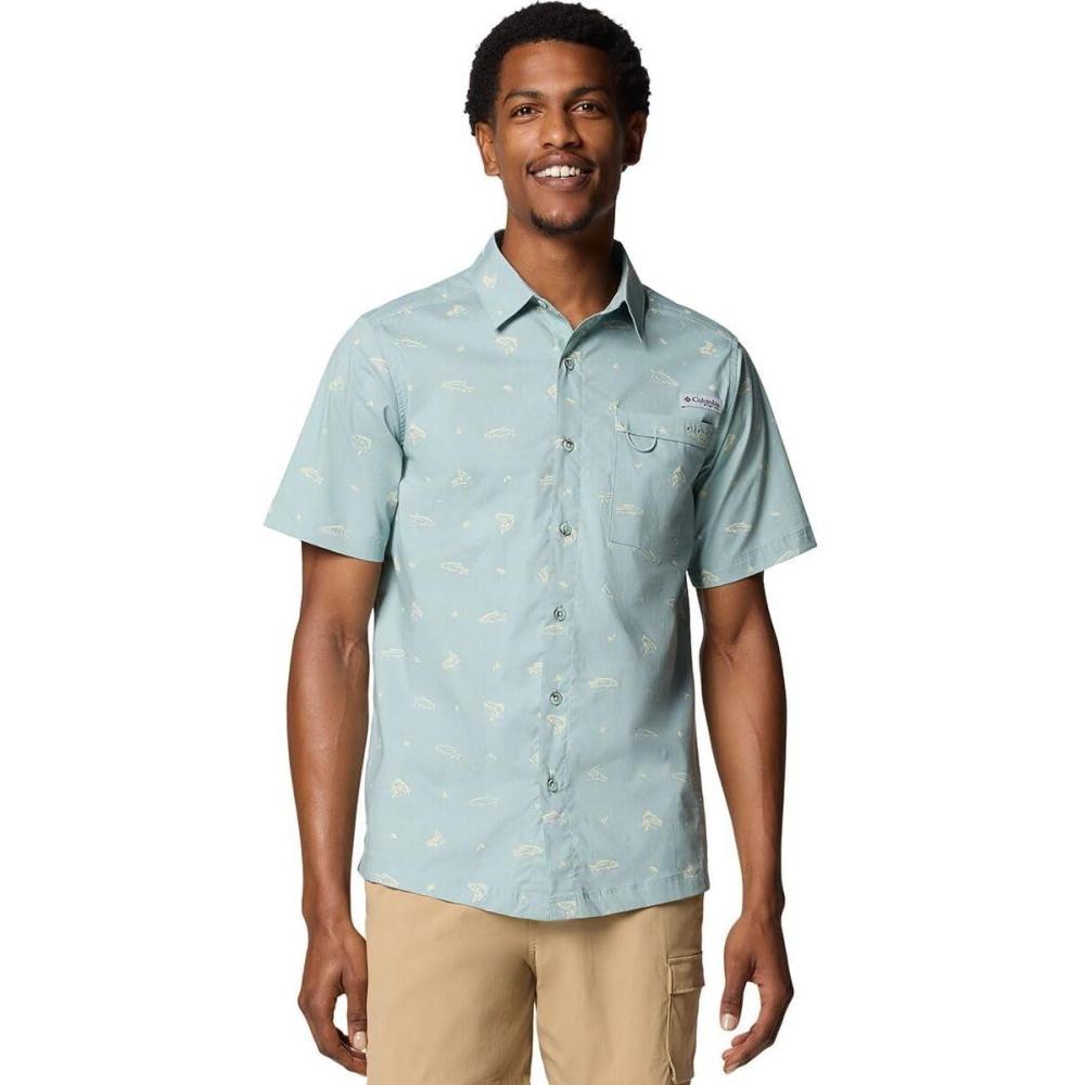imageColumbia Mens Wild Cast Camp ShirtCrushed Blue Troutopia
