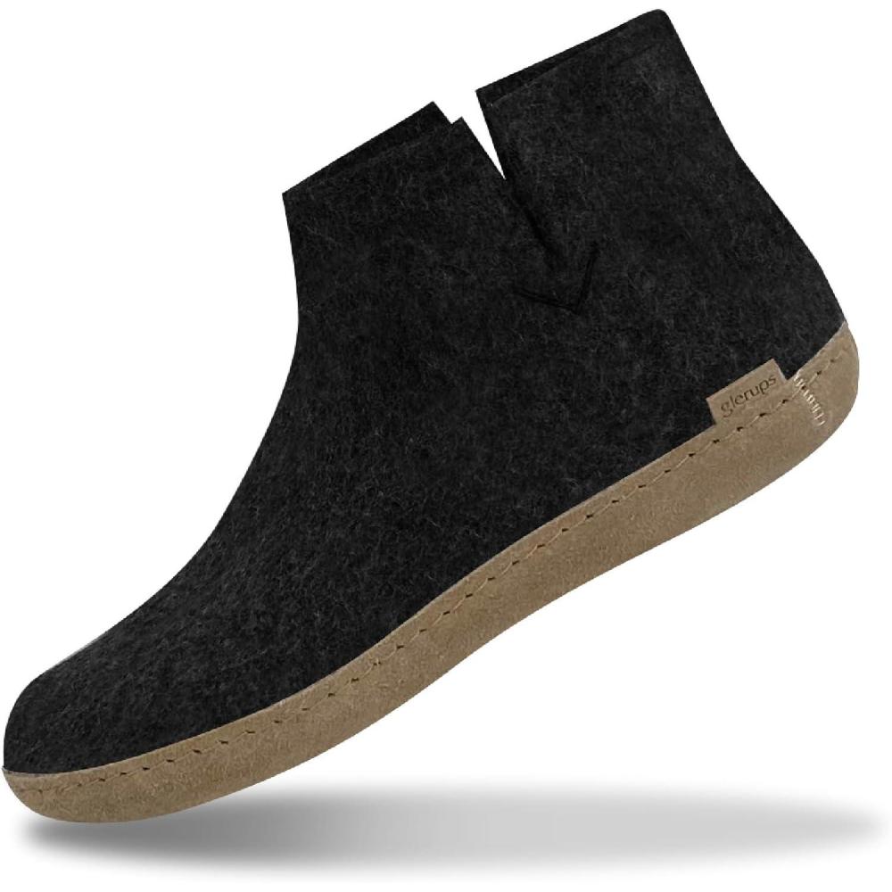 imageGlerups 100 quality wool mix Boot Slipper with leather sole UnisexCharcoal