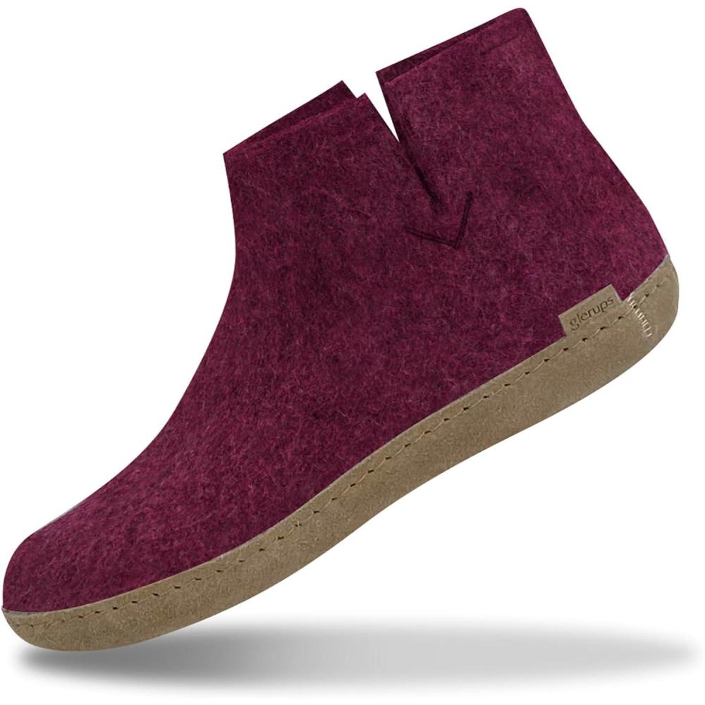 imageGlerups 100 quality wool mix Boot Slipper with leather sole UnisexCranberry