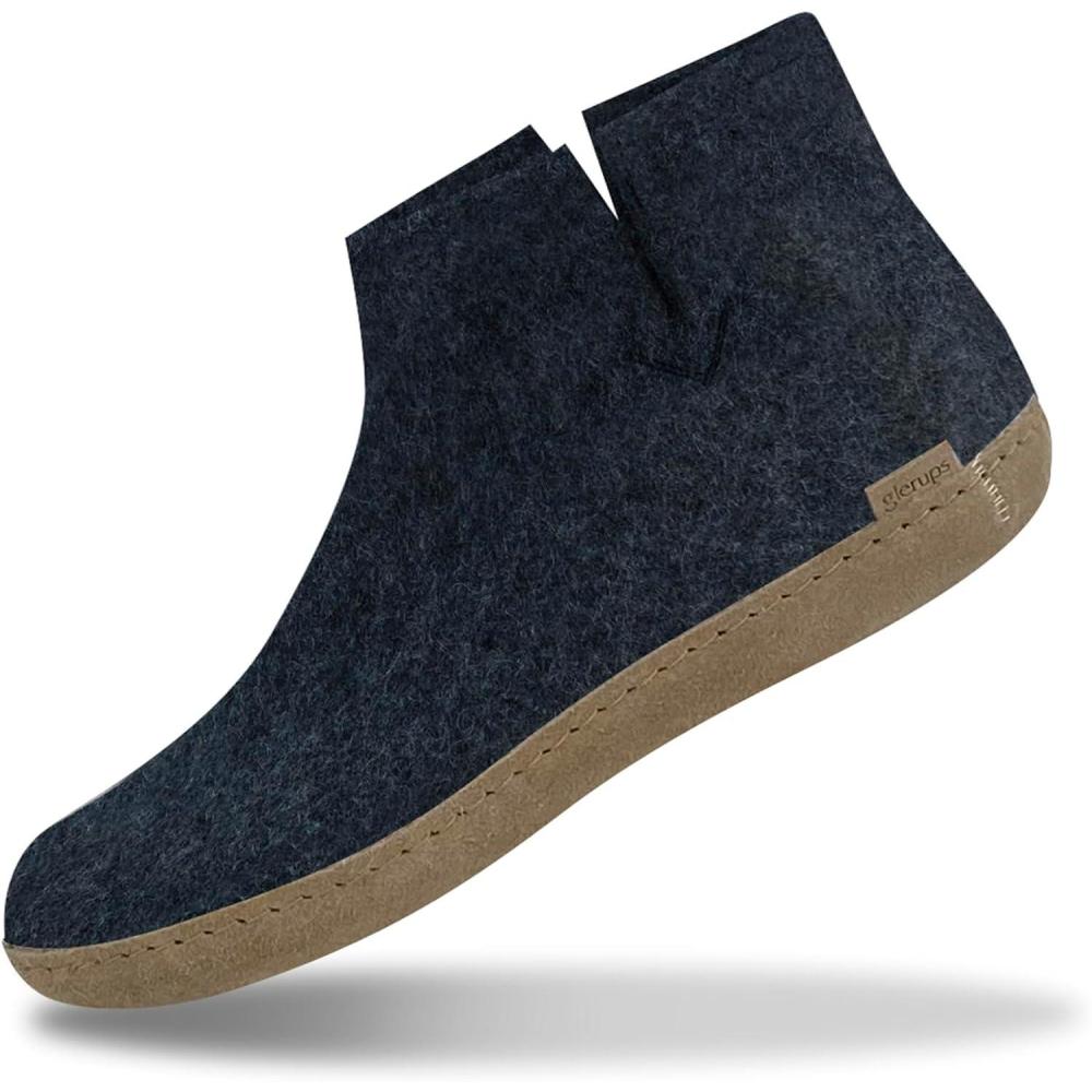 imageGlerups 100 quality wool mix Boot Slipper with leather sole UnisexDenim