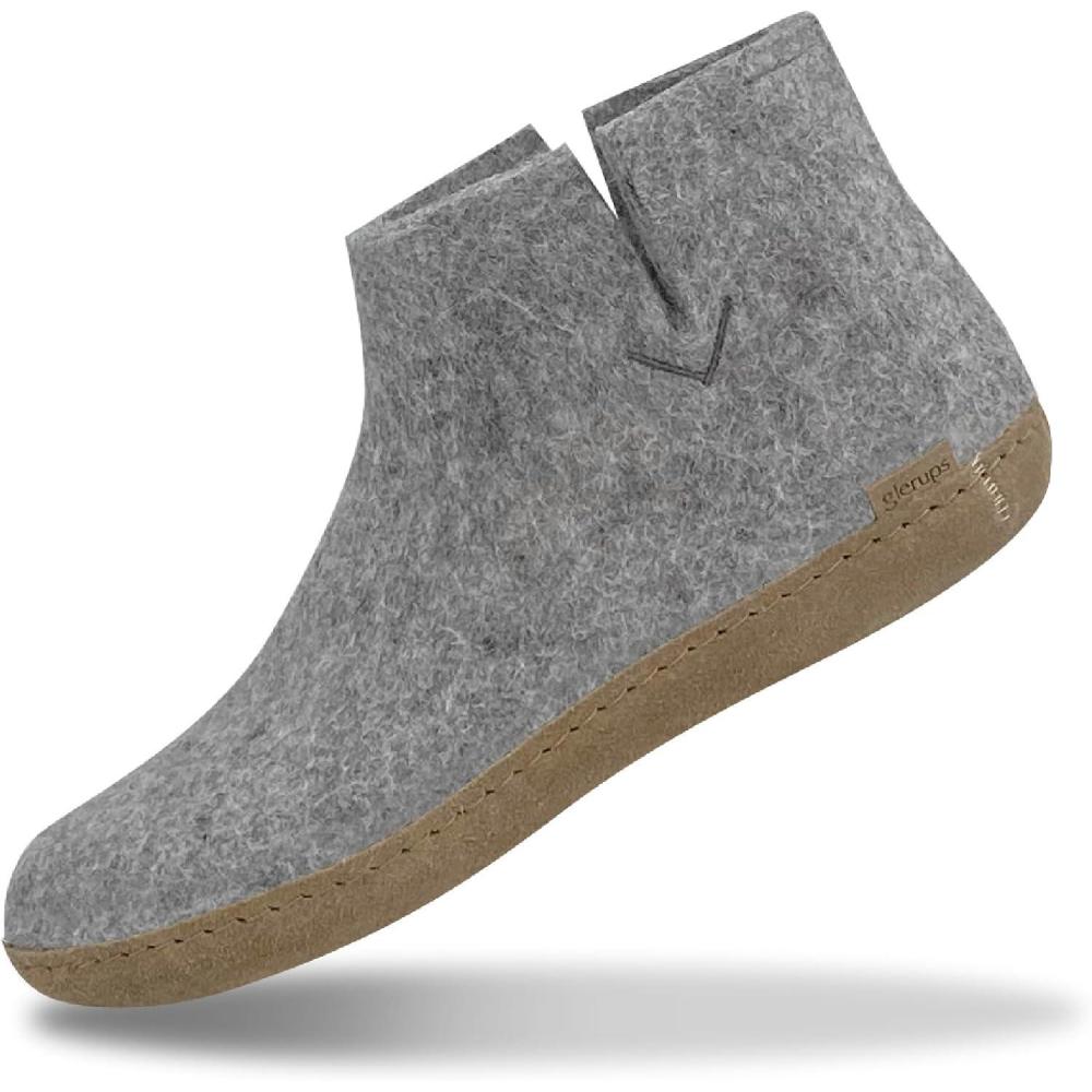 imageGlerups 100 quality wool mix Boot Slipper with leather sole  UnisexGrey