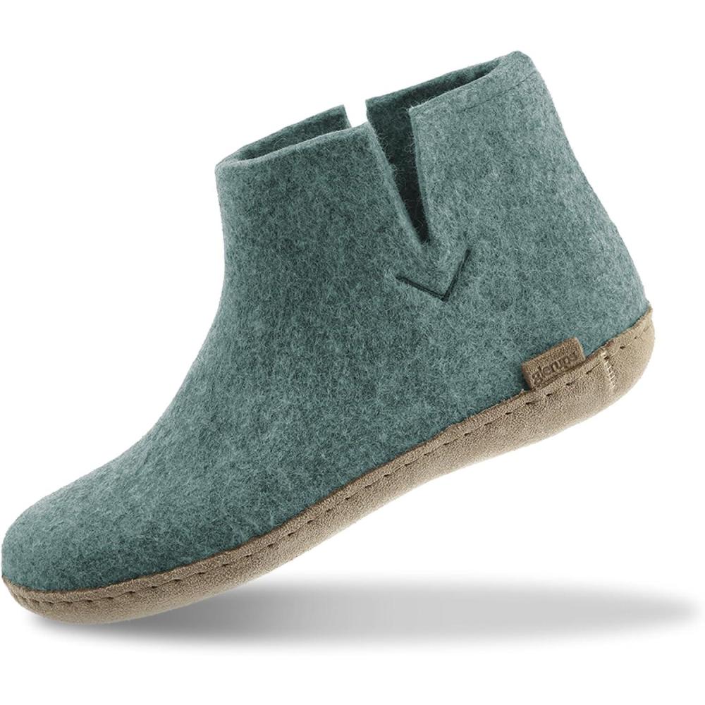 imageGlerups 100 quality wool mix Boot Slipper with leather sole  UnisexNorth Sea