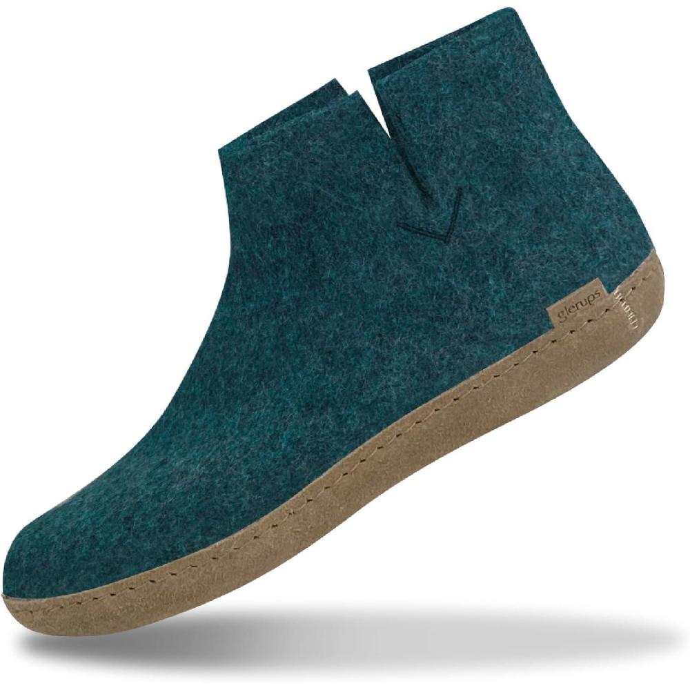 imageGlerups 100 quality wool mix Boot Slipper with leather sole UnisexPetrol