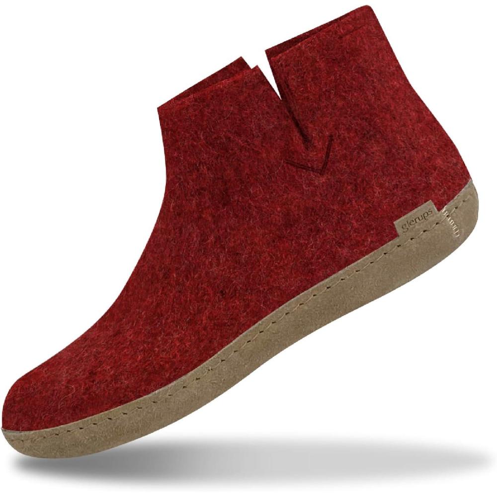imageGlerups 100 quality wool mix Boot Slipper with leather sole  UnisexRed