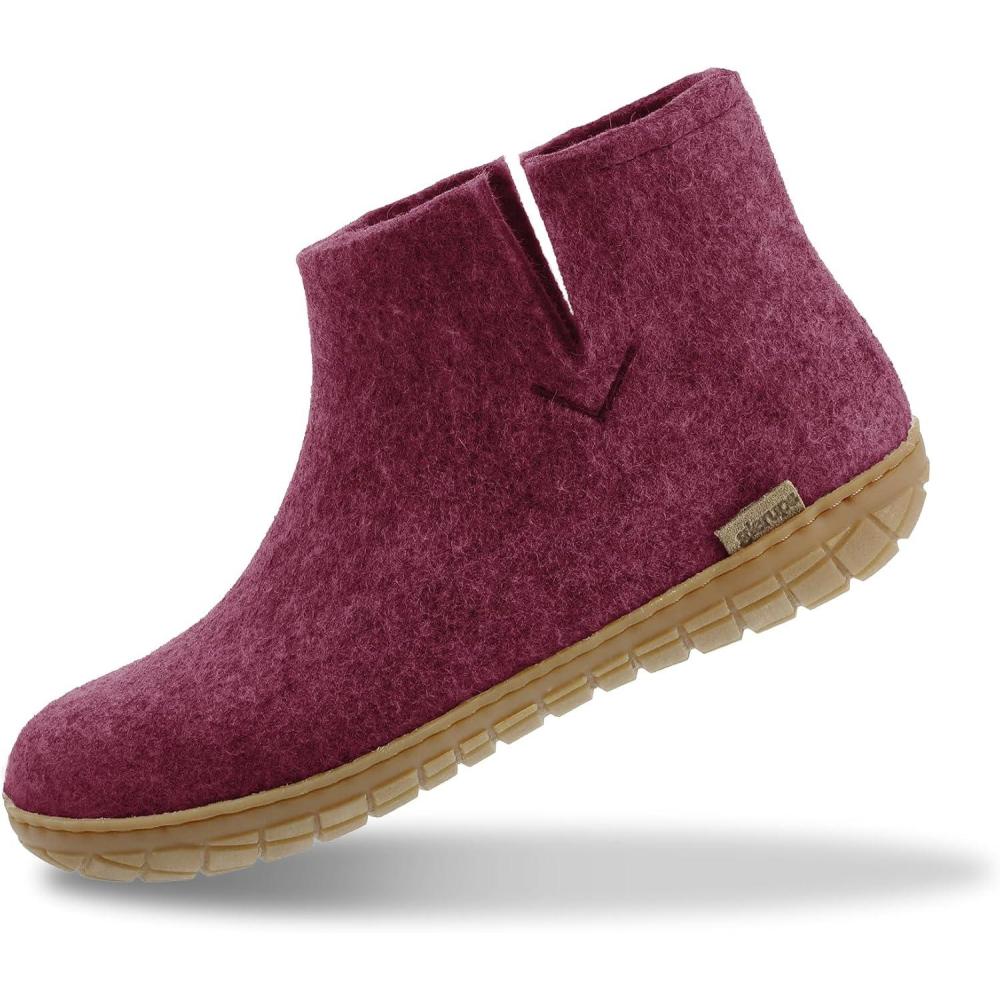 imageGlerups 100 quality wool mix Boot Slipper with rubber sole  UnisexCranberry