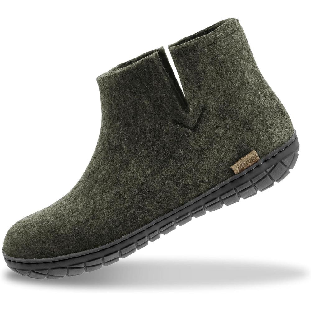 imageGlerups 100 quality wool mix Boot Slipper with rubber sole  UnisexForest Black Rubber