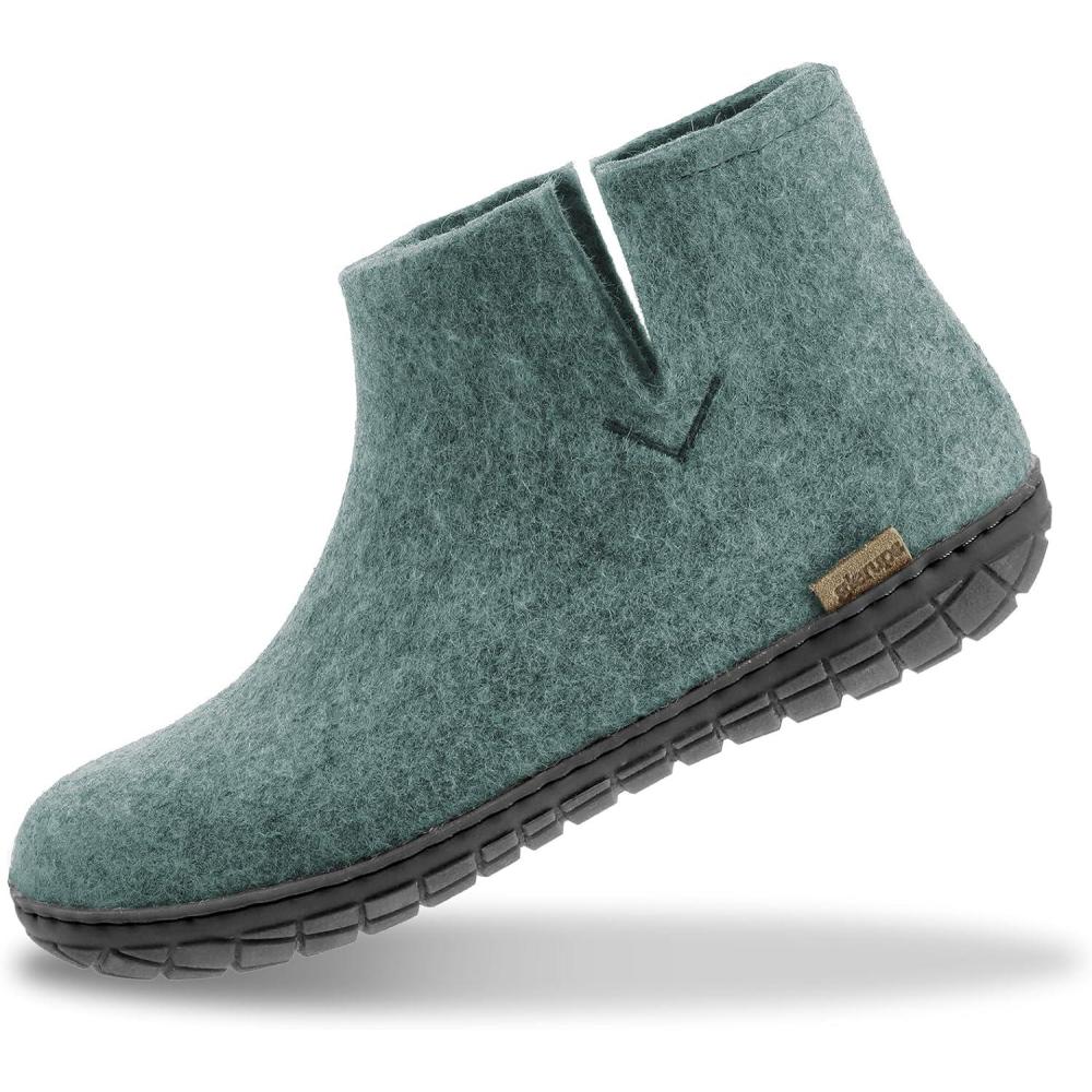 imageGlerups 100 quality wool mix Boot Slipper with rubber sole UnisexNorth Sea Black Rubber