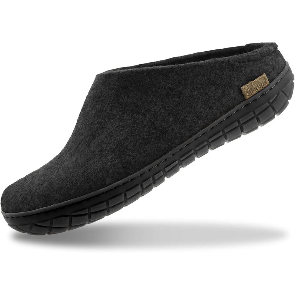 imageGlerups 100 quality wool mix Slipper with rubber sole Unisex SliponCharcoal Black Rubber