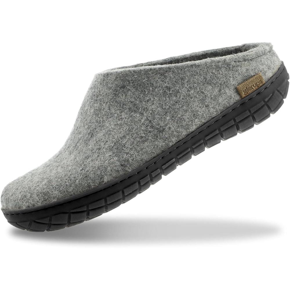 imageGlerups 100 quality wool mix Slipper with rubber sole Unisex SliponGrey Black Rubber